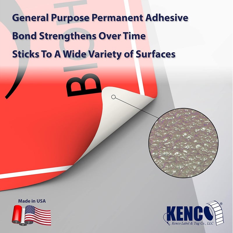 KENCO Biohazard Warning Labels 4" X 4" Inch, Fluorescent Red-Orange Hazardous Stickers 250 Labels Per Roll for Medical and Industrial Use and More - Made in The USA by (1) - Image 3